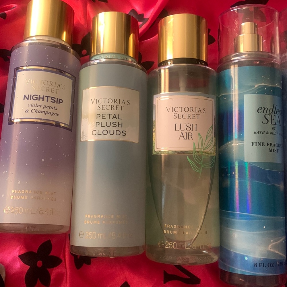 3 Victoria secret sprays and 1 bath and body works spray.
